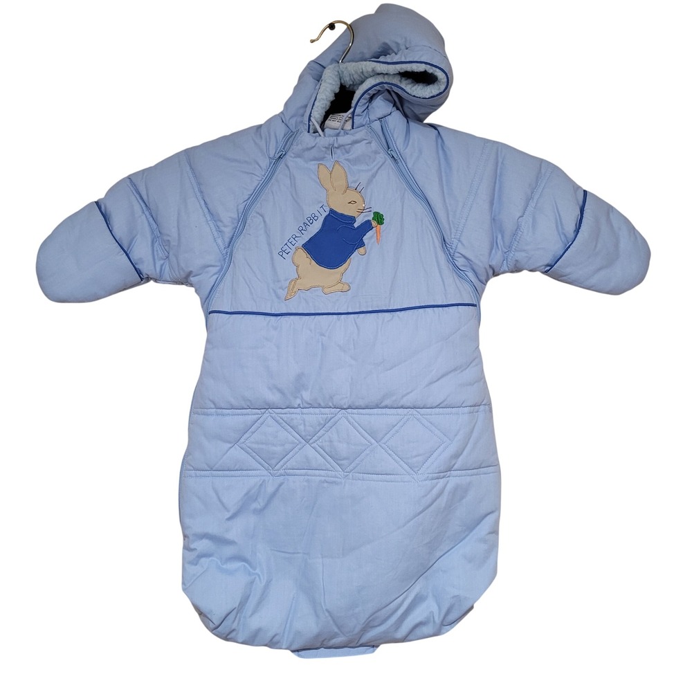 Vintage Beatrix Potter Peter Rabbit Baby Bunting Bag Sleep Sack Quilted Hooded
